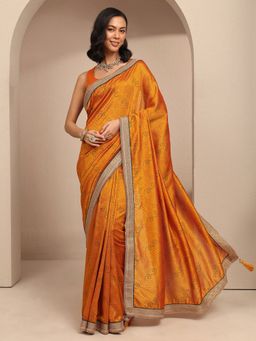 Libas - Women Mustard Silk Blend Printed Saree and Unstitched Blouse Piece