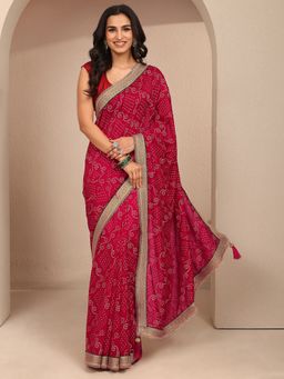 Libas - Women Pink Silk Blend Printed Saree and Unstitched Blouse Piece