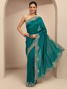 Libas - Women Green Silk Blend Embellished Saree and Unstitched Blouse Piece