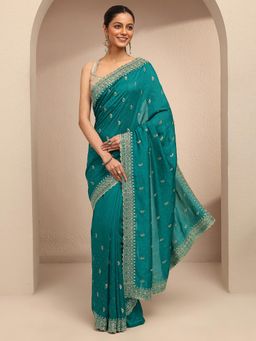 Libas - Women Green Silk Blend Embellished Saree and Unstitched Blouse Piece