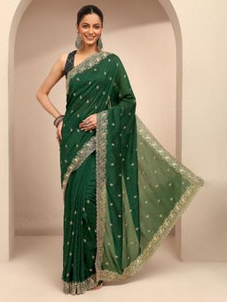 Libas - Women Green Silk Blend Embellished Saree and Unstitched Blouse Piece