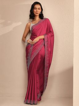 Libas - Women Maroon Silk Blend Embellished Saree and Unstitched Blouse Piece