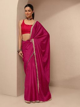 Libas - Women Pink Silk Blend Embellished Saree and Unstitched Blouse Piece