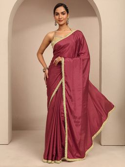 Libas - Women Mauve Silk Blend Embellished Saree and Unstitched Blouse Piece