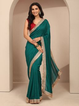 Libas - Women Green Silk Blend Embellished Saree and Unstitched Blouse Piece