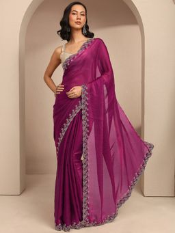 Libas - Women Magenta Silk Blend Embellished Saree and Unstitched Blouse Piece