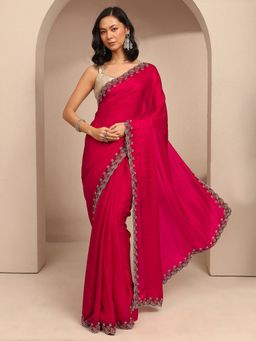 Libas - Women Pink Silk Blend Embellished Saree and Unstitched Blouse Piece
