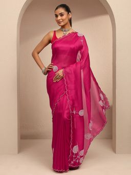 Libas - Women Pink Silk Blend Embellished Saree and Unstitched Blouse Piece