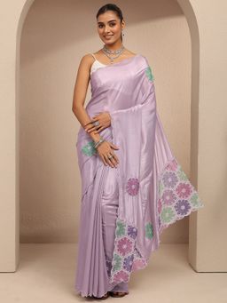 Libas - Women Lavender Silk Blend Embellished Saree and Unstitched Blouse Piece