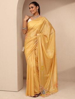 Libas - Women Yellow Silk Blend Embellished Saree and Unstitched Blouse Piece