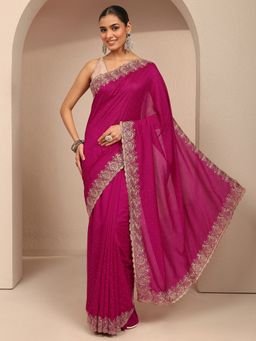 Libas - Women Pink Silk Blend Embellished Saree and Unstitched Blouse Piece