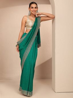 Libas - Women Green Silk Blend Embellished Saree and Unstitched Blouse Piece