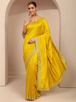 Libas - Women Mustard Silk Blend Embellished Saree and Unstitched Blouse Piece