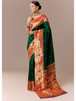KALKI FASHION - Women Green Silk Woven Saree and Unstitched Blouse Piece