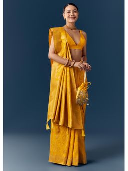 KALKI FASHION - Women Yellow Silk Woven Saree and Unstitched Blouse Piece