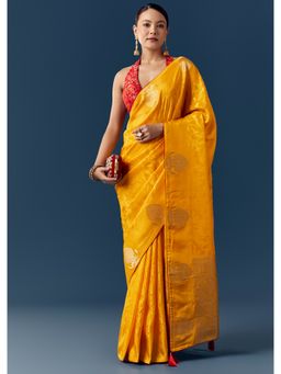 KALKI FASHION - Women Yellow Silk Woven Saree and Unstitched Blouse Piece