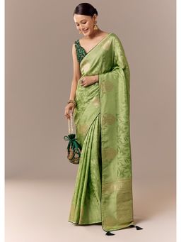 KALKI FASHION - Women Green Silk Woven Saree and Unstitched Blouse Piece
