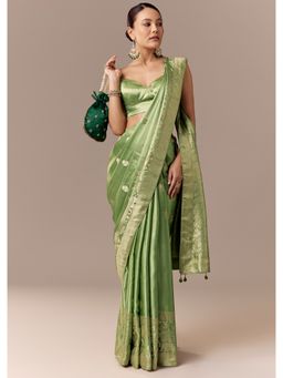 KALKI FASHION - Women Green Silk Woven Saree and Unstitched Blouse Piece