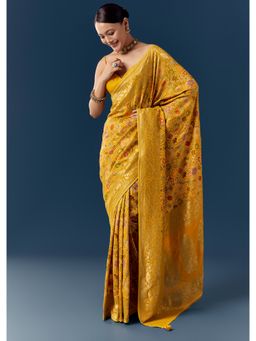 KALKI FASHION - Women Yellow Silk Woven Saree and Unstitched Blouse Piece