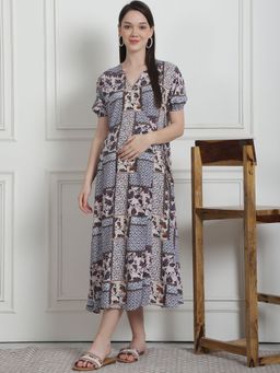 Secret Wish - Geometric Print Multi Rayon Maternity Nightdress