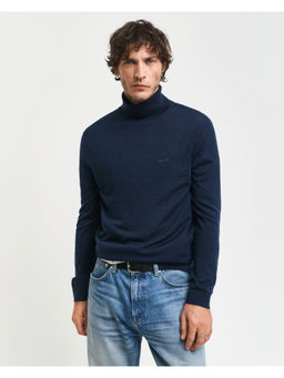 GANT - Men Blue Solid Turtle Neck Full Sleeves Sweater