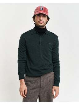 GANT - Men Green Solid Spread Collar Full Sleeves Sweater