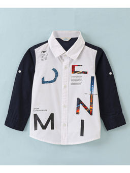 Infinity - White Cotton Full Sleeves Typographic Printed Boys Shirt