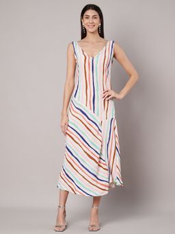 AMAGYAA - Striped A-Line White Midi Dress