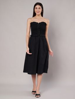 AMAGYAA - Black Rushing Tulle Midi Dress