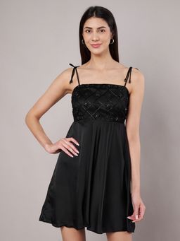 AMAGYAA - Black Shoulder Straps Mini Dress