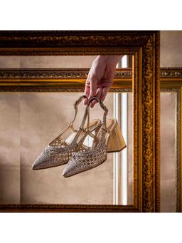 Saint G - Platin Hand Woven Leather Block Heels