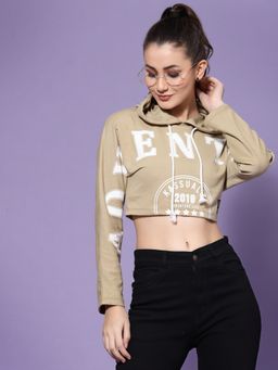 KASSUALLY - Printed Crop Hoodie Sweatshirt