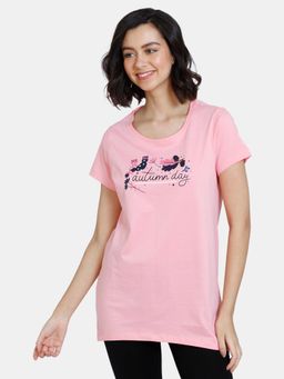 Zivame - Autumn Leaves Knit Cotton Top - Pink Icing