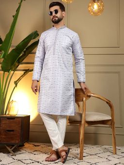 Vedant Vastram - Men Lavender Jacquard Woven Work Soft Silk Kurta