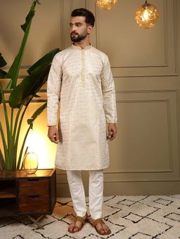 Vedant Vastram - Men Yellow Jacquard Woven Work Soft Silk Kurta