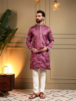 Vedant Vastram - Men Purple Embroidered Royal Silk Kurta