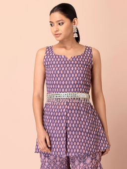 Indya - Sangria Ikat Peplum Belted Short Kurta (Set of 2)