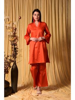 LAALZARI - Orange Cotton Silk Co-Ord (Set of 2)