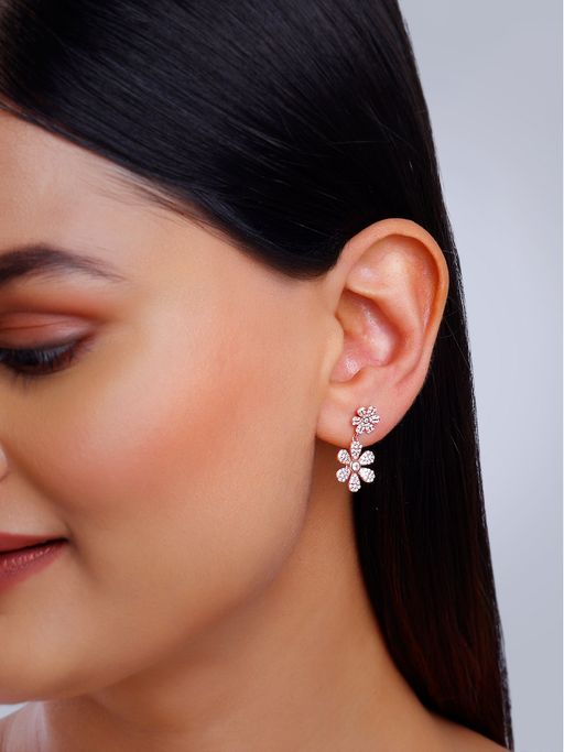 GIVA 925 Silver Women Rose Gold Plated Stunning Flower Drop Earrings