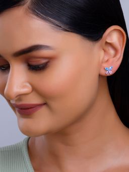GIVA - 925 Silver Women Blue and Pink Butterfly Stud Earrings