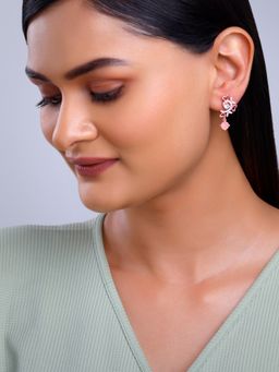 GIVA - 925 Silver Women Rose Gold Plated Pink Floral Elegance Drop Earrings