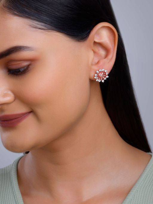 GIVA 925 Silver Women Rose Gold Plated Floral Grace Heart Stud Earrings