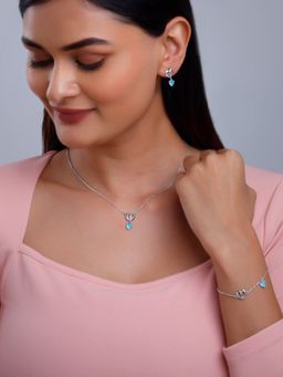 GIVA - 925 Silver Women Blue Adore Love Jewellery Set