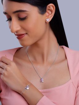 GIVA - 925 Silver Women Wave Shell Pink Stone Jewellery Set