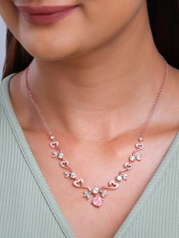 GIVA - 925 Silver Women Rose Gold Plated Pink Intricate Love Necklace