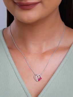 GIVA - 925 Silver Women Twin Pink Hearts Pendant Necklace