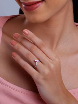 GIVA - 925 Silver Women Ombre Pink Heart Adjustable Ring