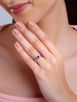 GIVA - 925 Silver Women Perennial Purple Love Fixed Size Ring