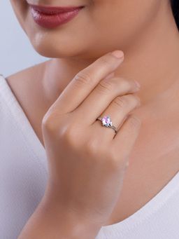 GIVA - 925 Silver Women Hearting Pink and Blue Adjustable Ring