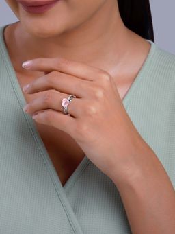 GIVA - 925 Silver Women Heart-To-Heart Pink Adjustable Ring